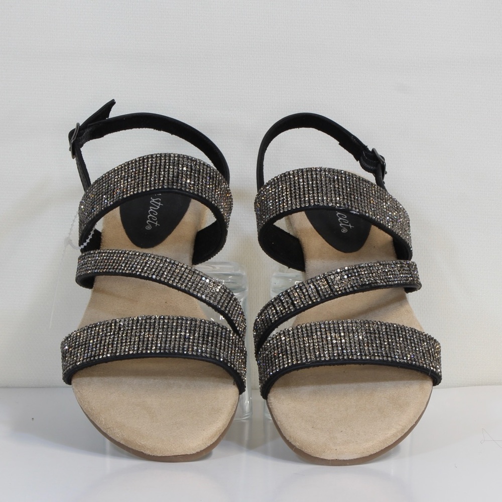Easy Street Women's Black Radical Embellished Wedge Espadrille Sandal NWT